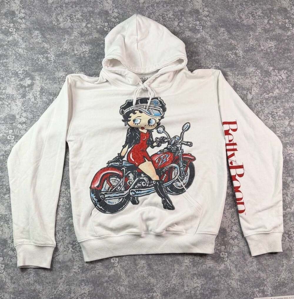 Betty Boop Biker Hoodie White Pullover Sweatshirt Graphic